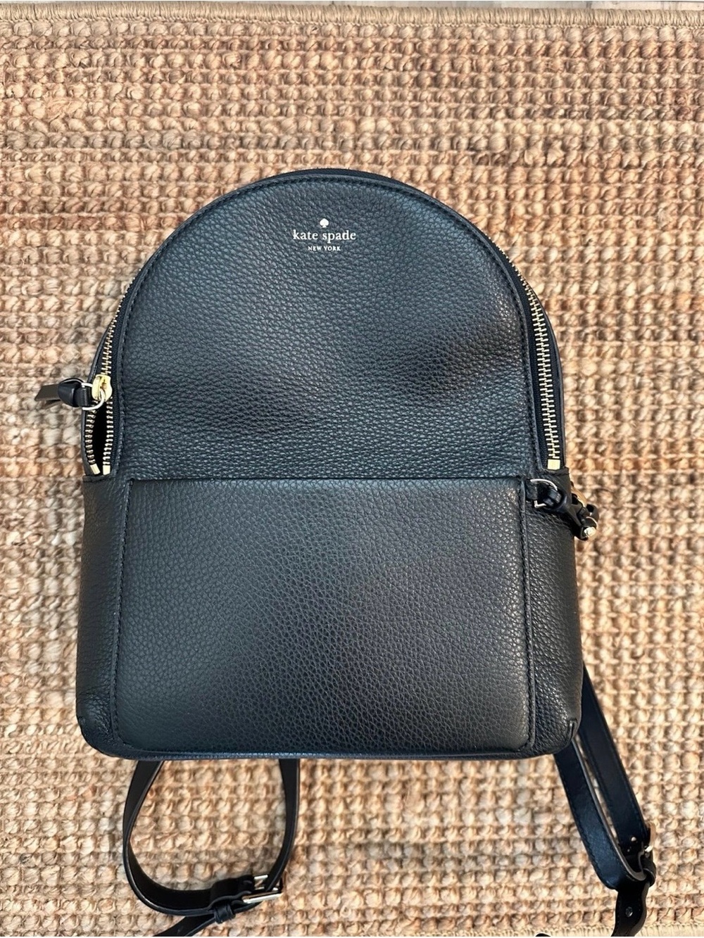 kate spade Black Pebbled Leather Mini Backpack with Gold Hardware